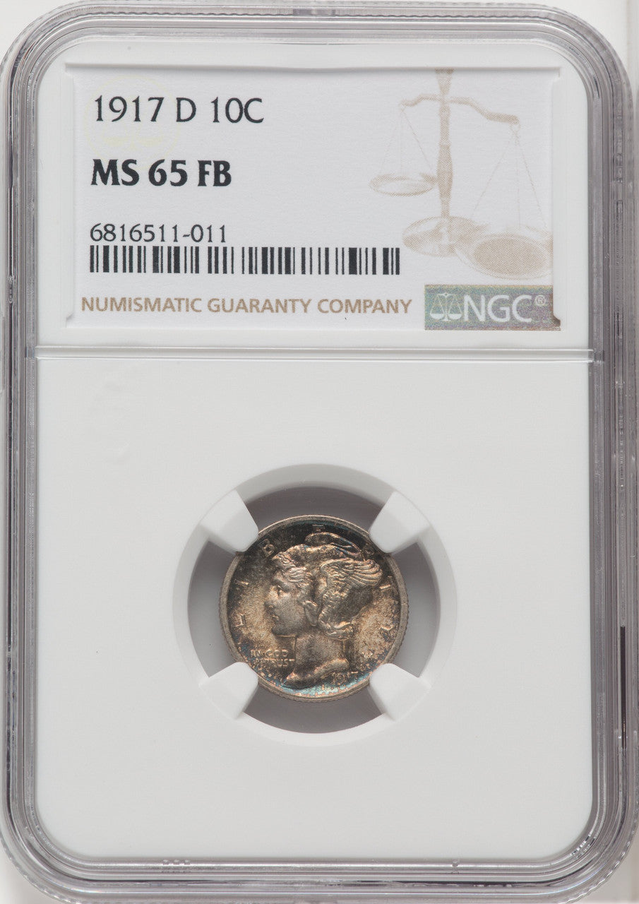 1917-D 10C FB Mercury Dime NGC MS65