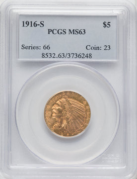 1916-S $5 Indian Half Eagle PCGS MS63
