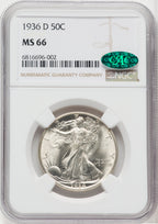 1936-D 50C CAC Walking Liberty Half Dollar NGC MS66
