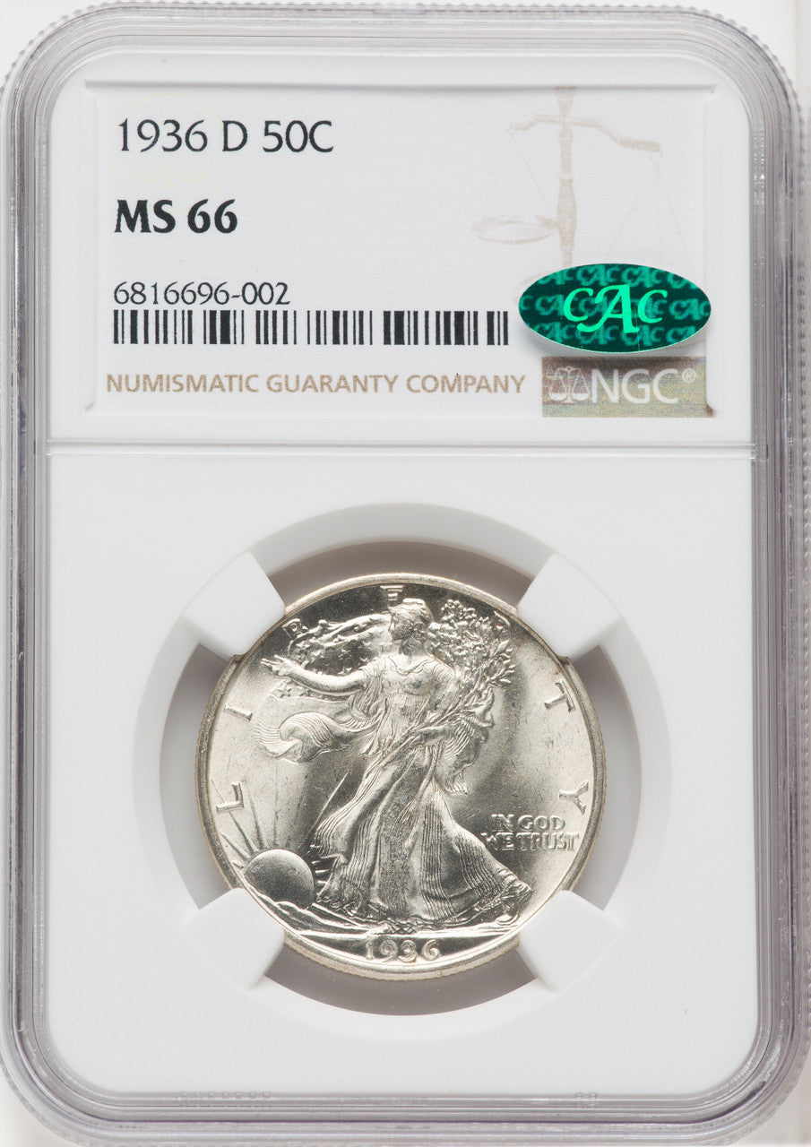 1936-D 50C CAC Walking Liberty Half Dollar NGC MS66