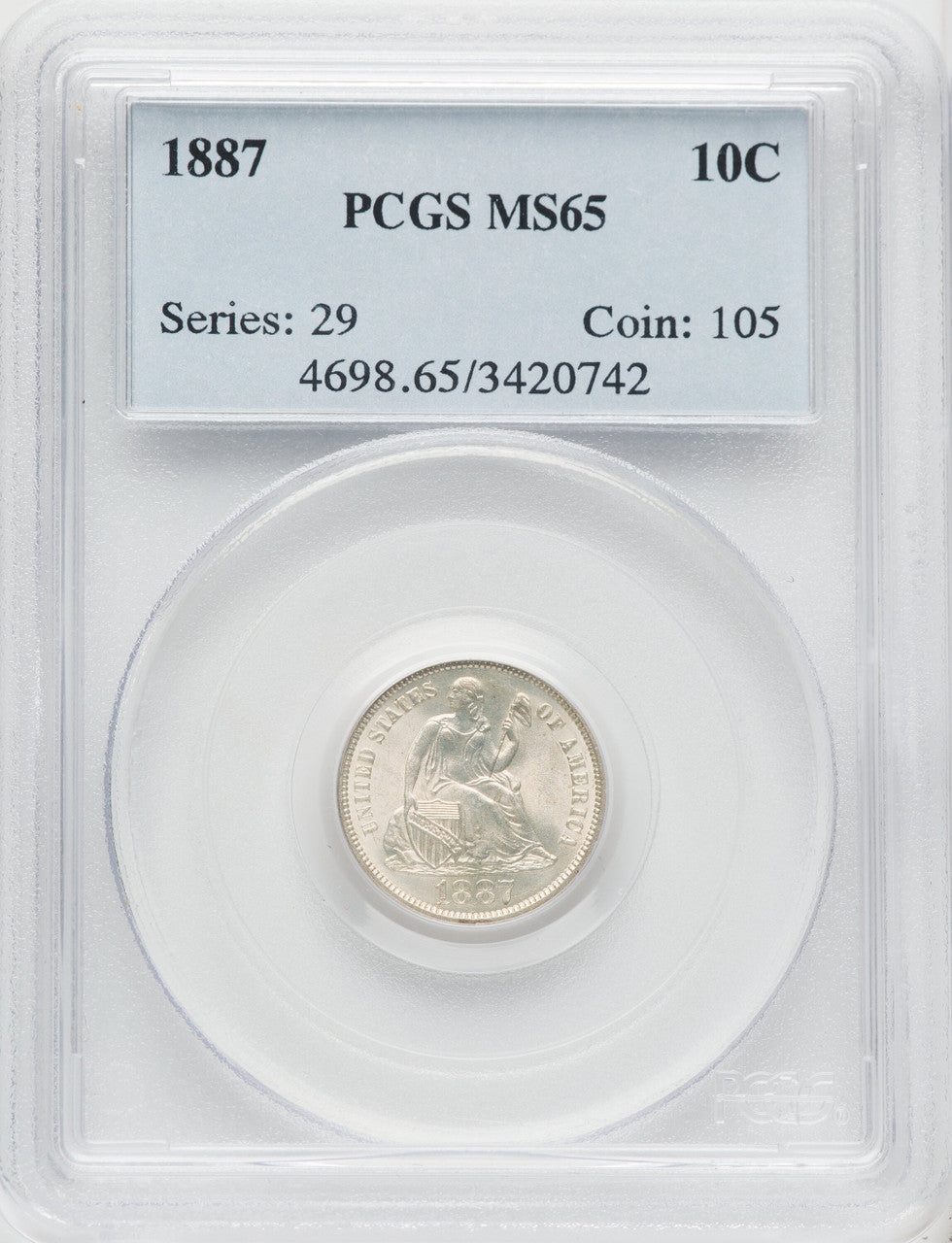 1887 10C Seated Dime PCGS MS65