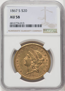 1867-S $20 Liberty Double Eagle NGC AU58