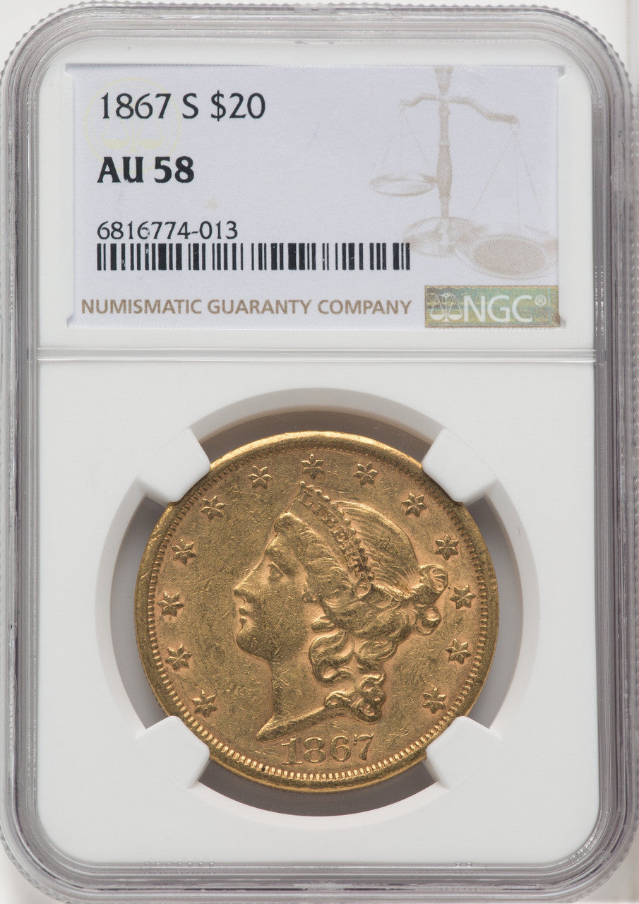 1867-S $20 Liberty Double Eagle NGC AU58