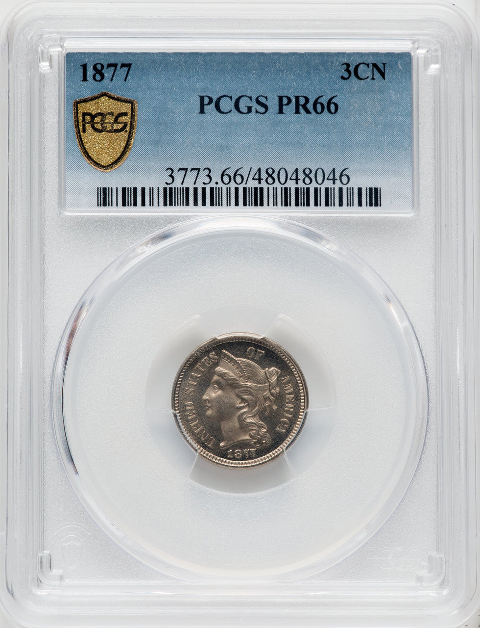1877 3CN Proof Three Cent Nickel PCGS PR66
