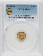 1849-O G$1 Open Wreath Gold Dollar PCGS MS61