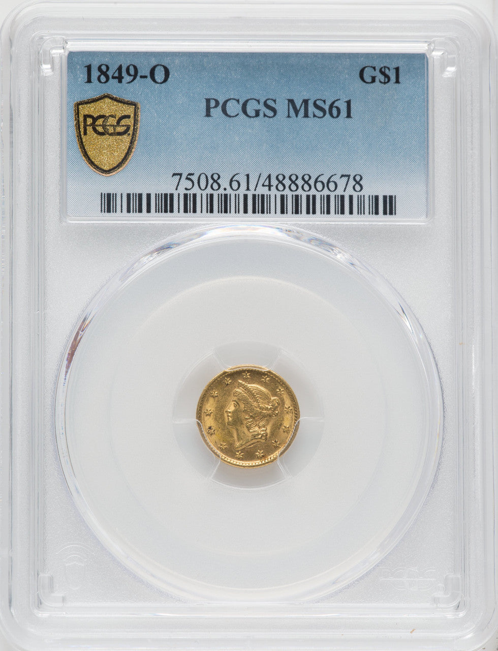 1849-O G$1 Open Wreath Gold Dollar PCGS MS61