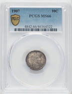 1907 10C Barber Dime PCGS MS66