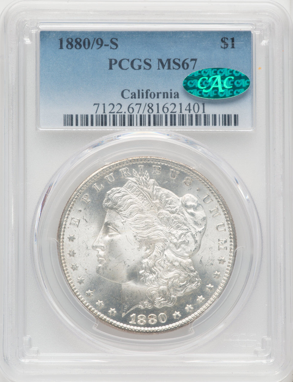 1880/9-S $1 CAC Morgan Dollar PCGS MS67