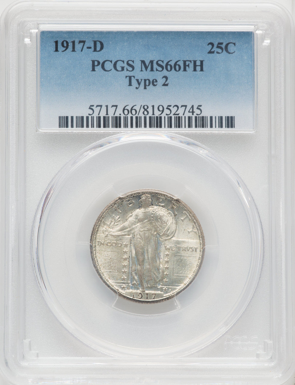 1917-D Type Two FH Standing Liberty Quarter PCGS MS66