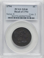 1794 1C Head of 1794 BN Large Cent PCGS XF40