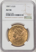 1887-S $20 Liberty Double Eagle NGC AU58