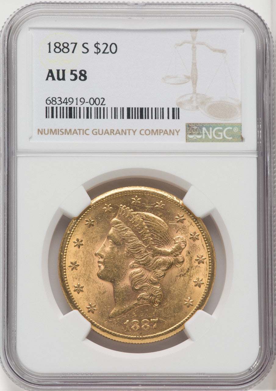 1887-S $20 Liberty Double Eagle NGC AU58