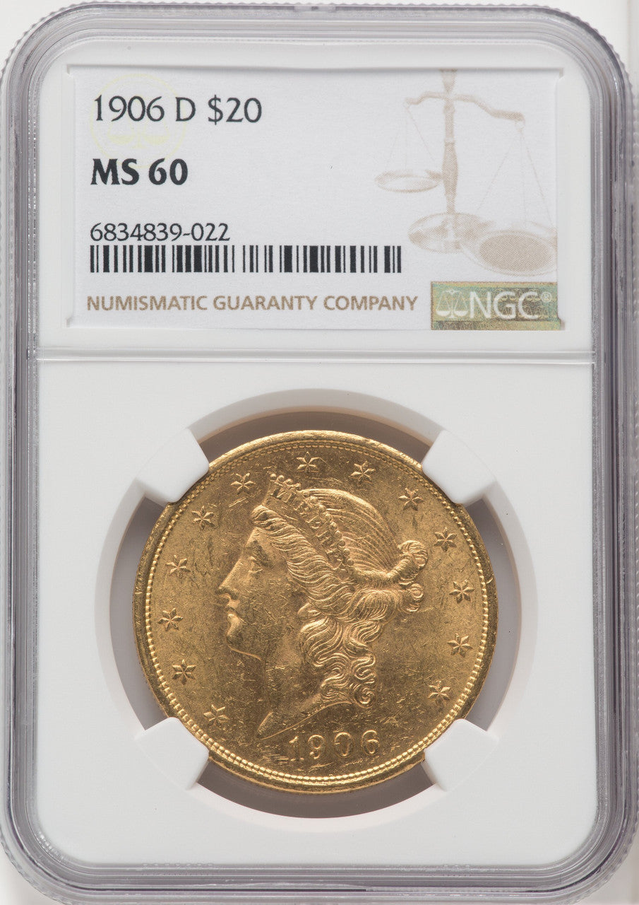1906-D $20 Liberty Double Eagle NGC MS60