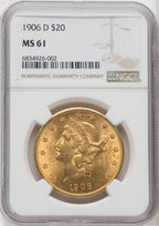 1906-D $20 Liberty Double Eagle NGC MS61