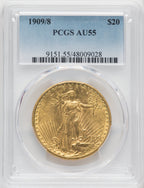 1909/8 $20 Saint-Gaudens Double Eagle PCGS AU55