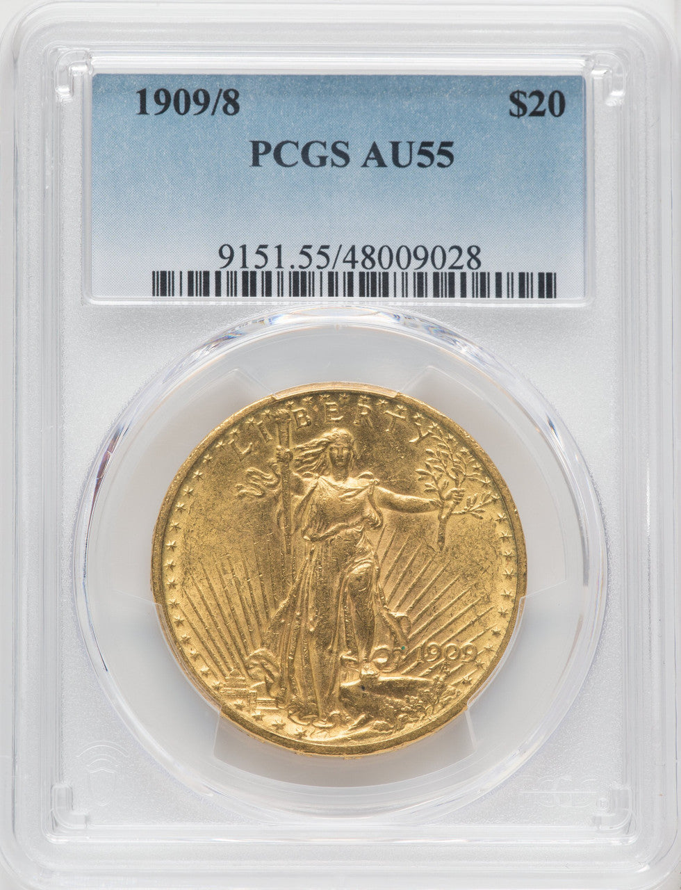 1909/8 $20 Saint-Gaudens Double Eagle PCGS AU55