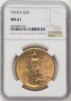1910-S $20 Saint-Gaudens Double Eagle NGC MS61