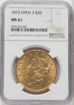 1873 $20 OPEN 3 Liberty Double Eagle NGC MS61 (766345077)