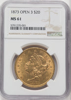 1873 $20 OPEN 3 Liberty Double Eagle NGC MS61 (766345077)