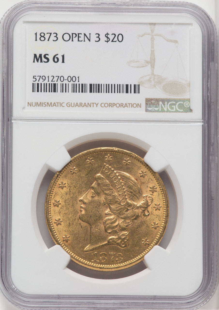 1873 $20 OPEN 3 Liberty Double Eagle NGC MS61 (766345077)