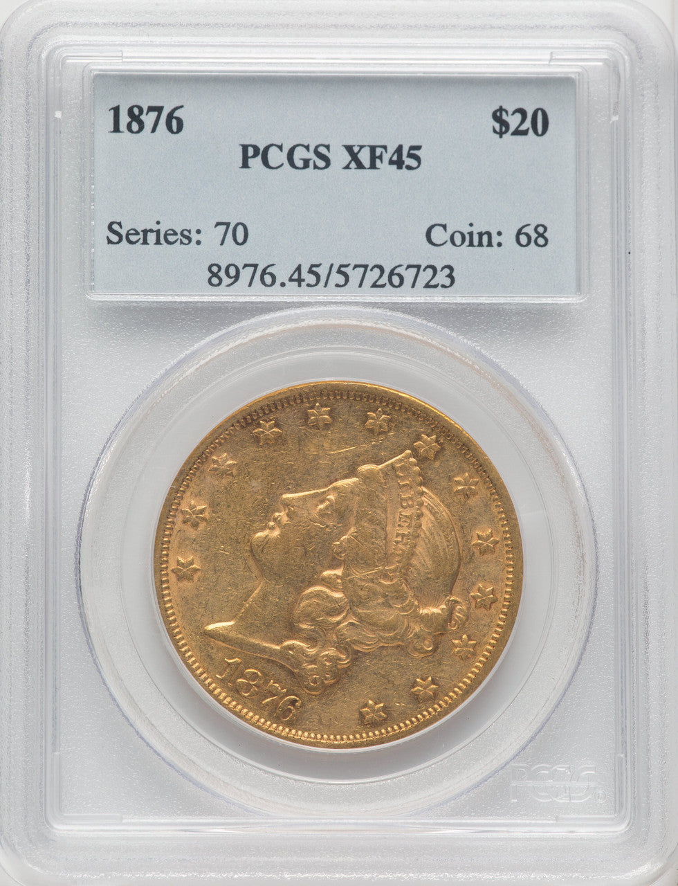 1876 $20 Liberty Double Eagle PCGS XF45