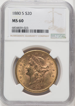 1880-S $20 Liberty Double Eagle NGC MS60