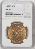 1880-S $20 Liberty Double Eagle NGC MS60