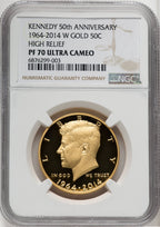 2014-W 50C Kennedy Gold 50th Anniversary Brown Label Proof Kennedy Half Dollar NGC PR70