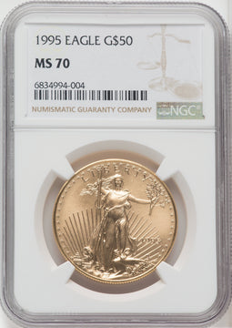 1995 $50 One-Ounce Gold Eagle Brown Label NGC MS70