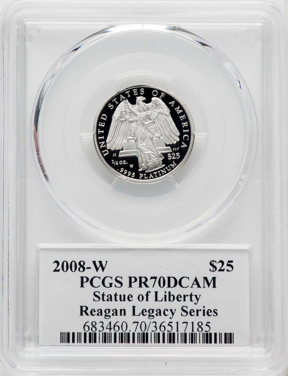 2008-W $25 Quarter-Ounce Platinum Eagle Statue of Liberty Michael Reagan PCGS PR70