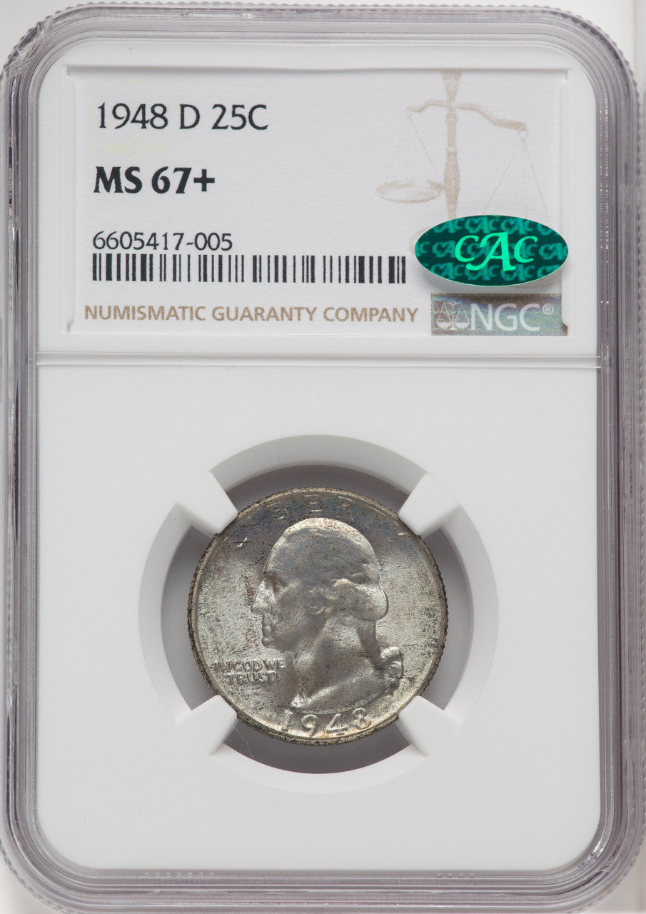 1948-D 25C CAC Washington Quarter NGC MS67+