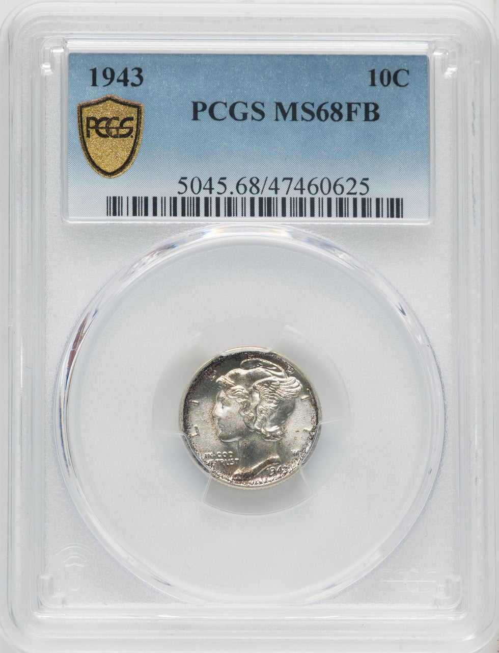 1943 10C FB Mercury Dime PCGS MS68