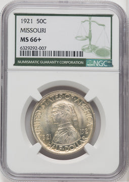 1921 50C Missouri Green Label Commemorative Silver NGC MS66+