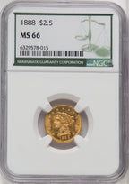 1888 $2.50 Green Label Liberty Quarter Eagle NGC MS66