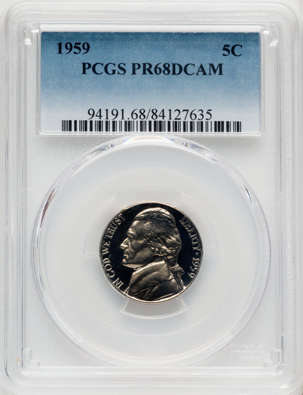 1959 5C Proof Jefferson Nickel PCGS PR68