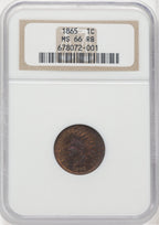 1865 1C Plain 5 RB Indian Cent NGC MS66