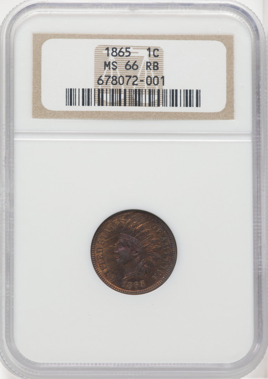 1865 1C Plain 5 RB Indian Cent NGC MS66