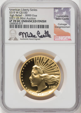 2019-W $100 High Relief Enhanced DMPL Mike Castle NGC MS70
