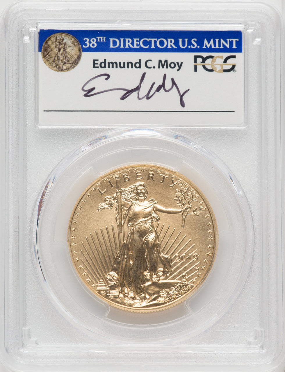 2019-W $50 Gold Eagle Burnished First Day of Issue Denver PCGS SP70 Moy Signed