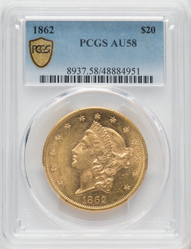 1862 $20 Liberty Double Eagle PCGS AU58