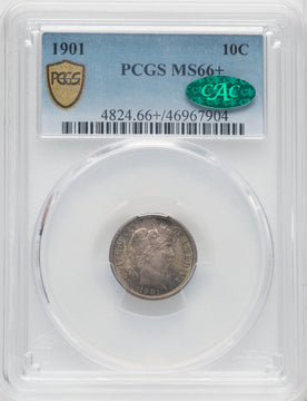 1901 10C CAC Barber Dime PCGS MS66+