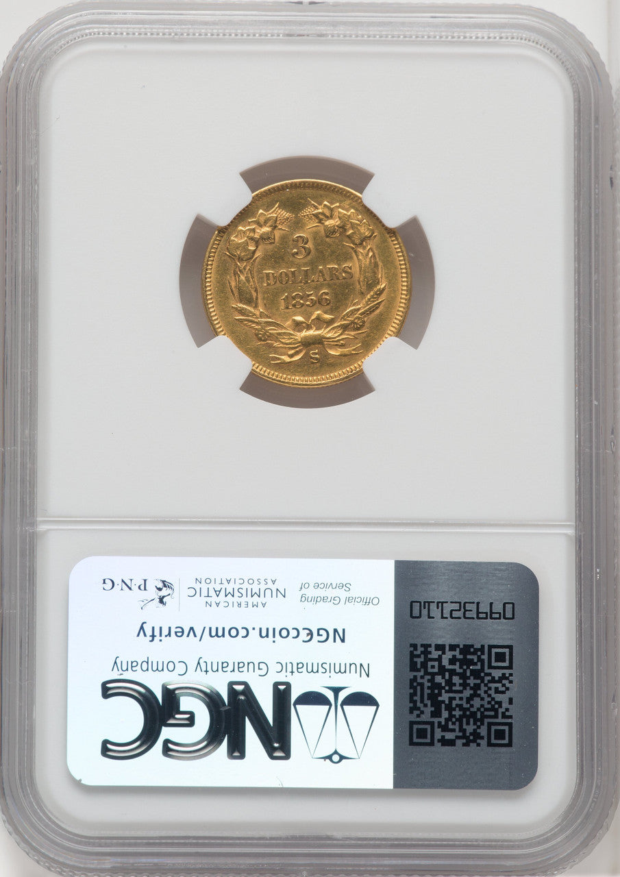 1856-S $3 Three Dollar Gold Pieces NGC AU58