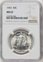 1943 50C Walking Liberty Half Dollar NGC MS67 (766923040)