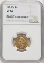 1854-O $3 Three Dollar Gold Pieces NGC XF40