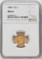 1889 $2.50 Liberty Quarter Eagle NGC MS61