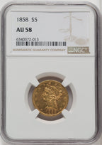 1858 $5 Liberty Half Eagle NGC AU58