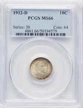 1912-D 10C Barber Dime PCGS MS66