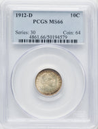1912-D 10C Barber Dime PCGS MS66