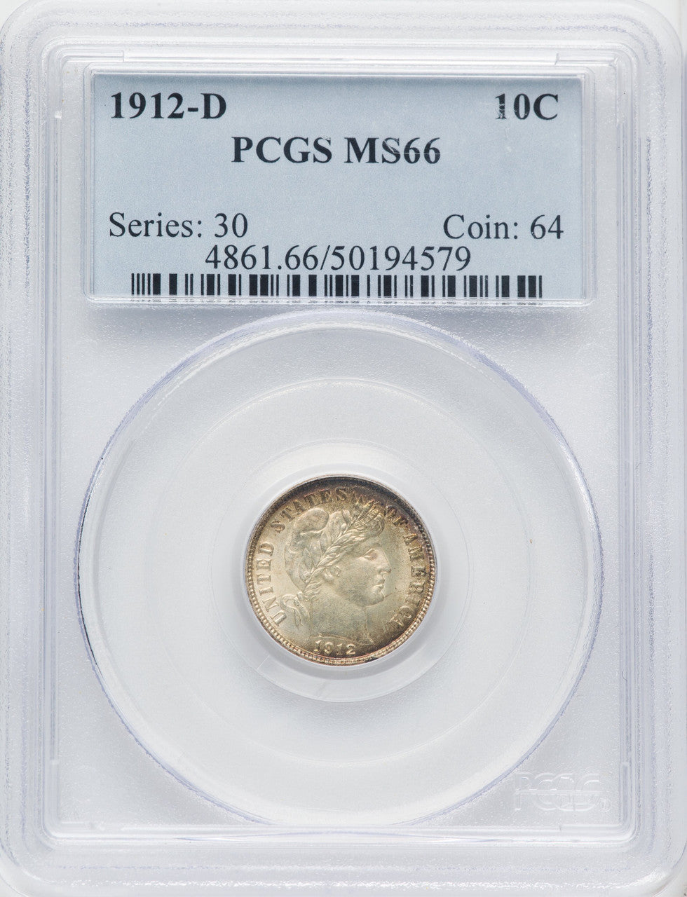 1912-D 10C Barber Dime PCGS MS66