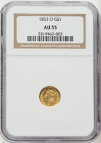 1853-O G$1 Gold Dollar NGC AU55